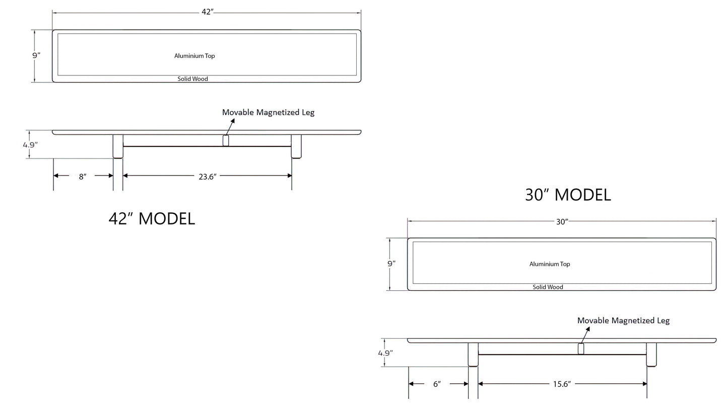 46"/ 42" / 36" / 30" Solid Wood Desk Lift with Engraved Metal Top | Desk Shelf | Minimal Design