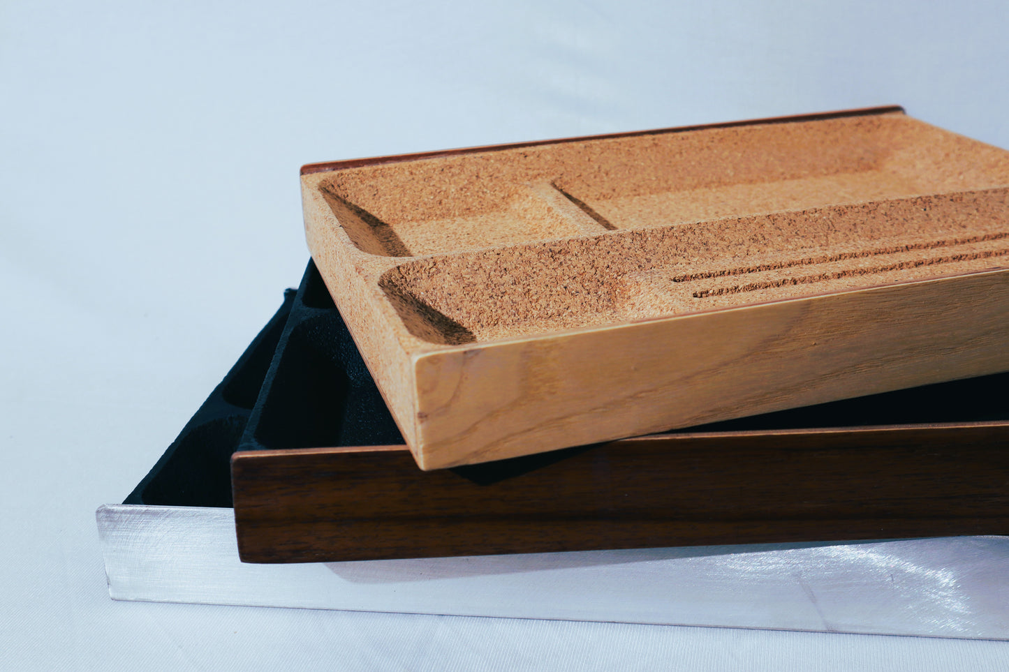 DeskVue Clutter Free Desk Tray | Desk Organizer | Desk Space Drawer | Handmade Desk Storage | Catch All-Tray | Minimalist | Aluminium | Wood