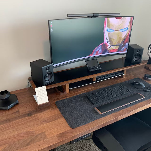 46", 36", 42", 30" Solidwood Desk Lift for dual or single monitors | Handmade engraved metal plate | Wooden display risers | Office Decor
