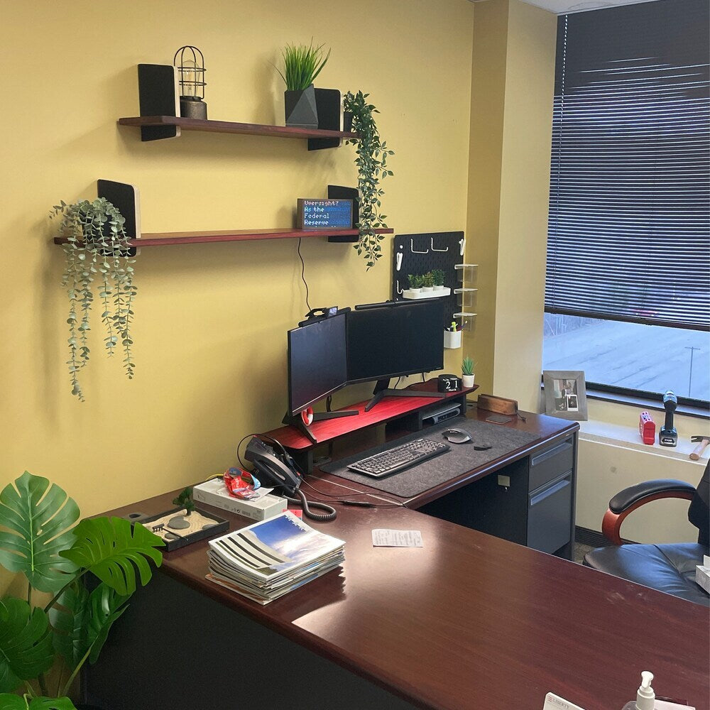 Desk Wall-Shelf | Desk Front Shelf | Wall Art | Wooden Brackets and Aluminum Supports | Handcrafted Wall Decor | Living Room Book Shelf