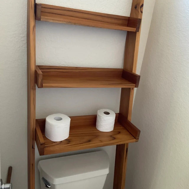 72" Tall Leaning over-the-Toilet LadderShelf | 3-tier Bathroom Storage for organization | Minimal home decor | Solid wood Christmas gift