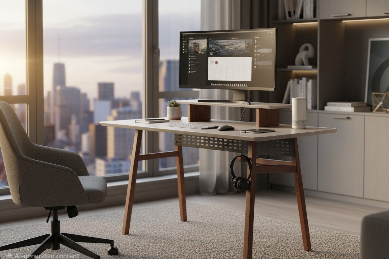 Solid Wooden Writing Desk Setup