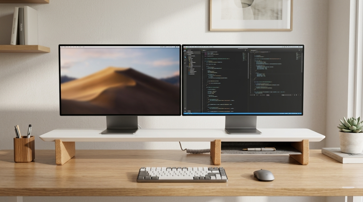 58" and 46" Desk Shelf with Undershelf | Dual Monitor Stand | Large Working Station | Riser
