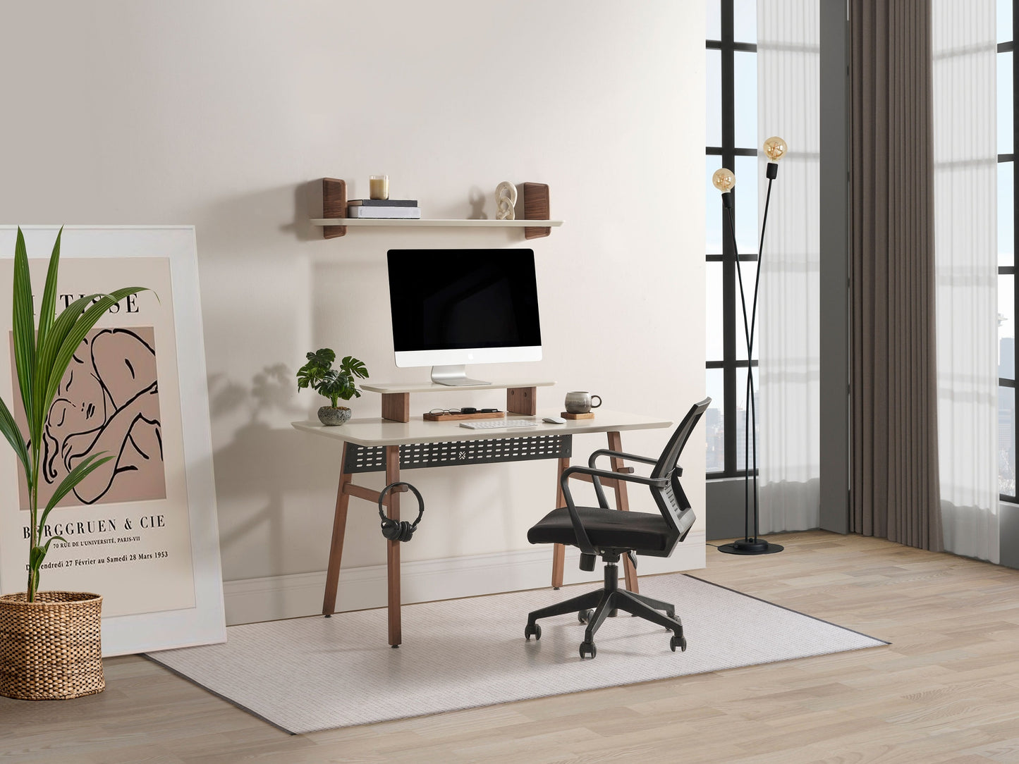 Solid Wooden Writing Desk Setup