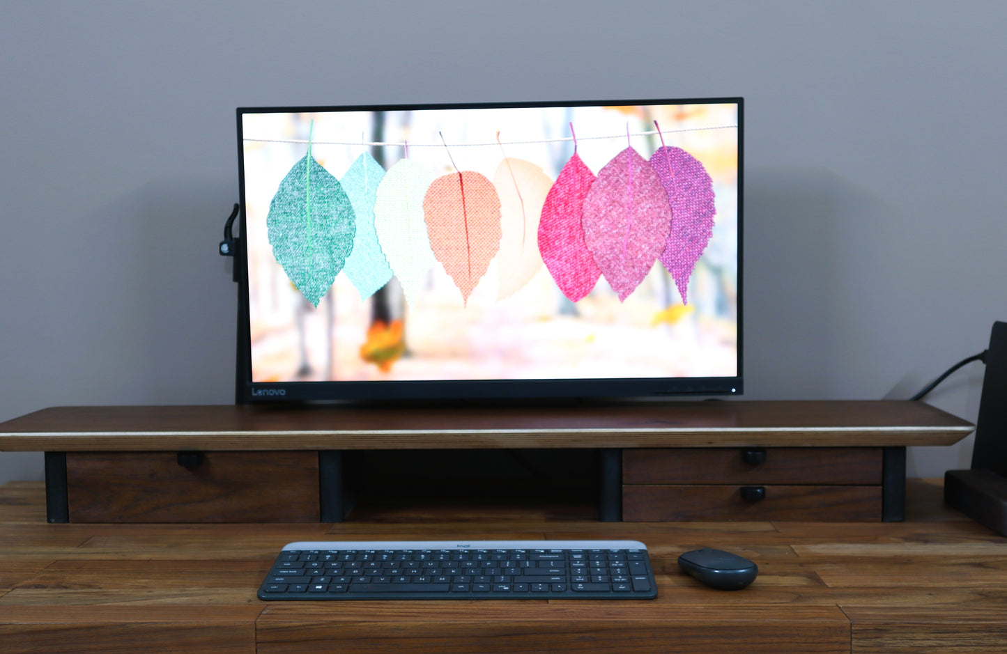 46" and 36" Monitor Riser with inbuilt Modular Drawers | Wooden Legs | Large and Small Monitor Shelf | Office Desk Storage Organization |
