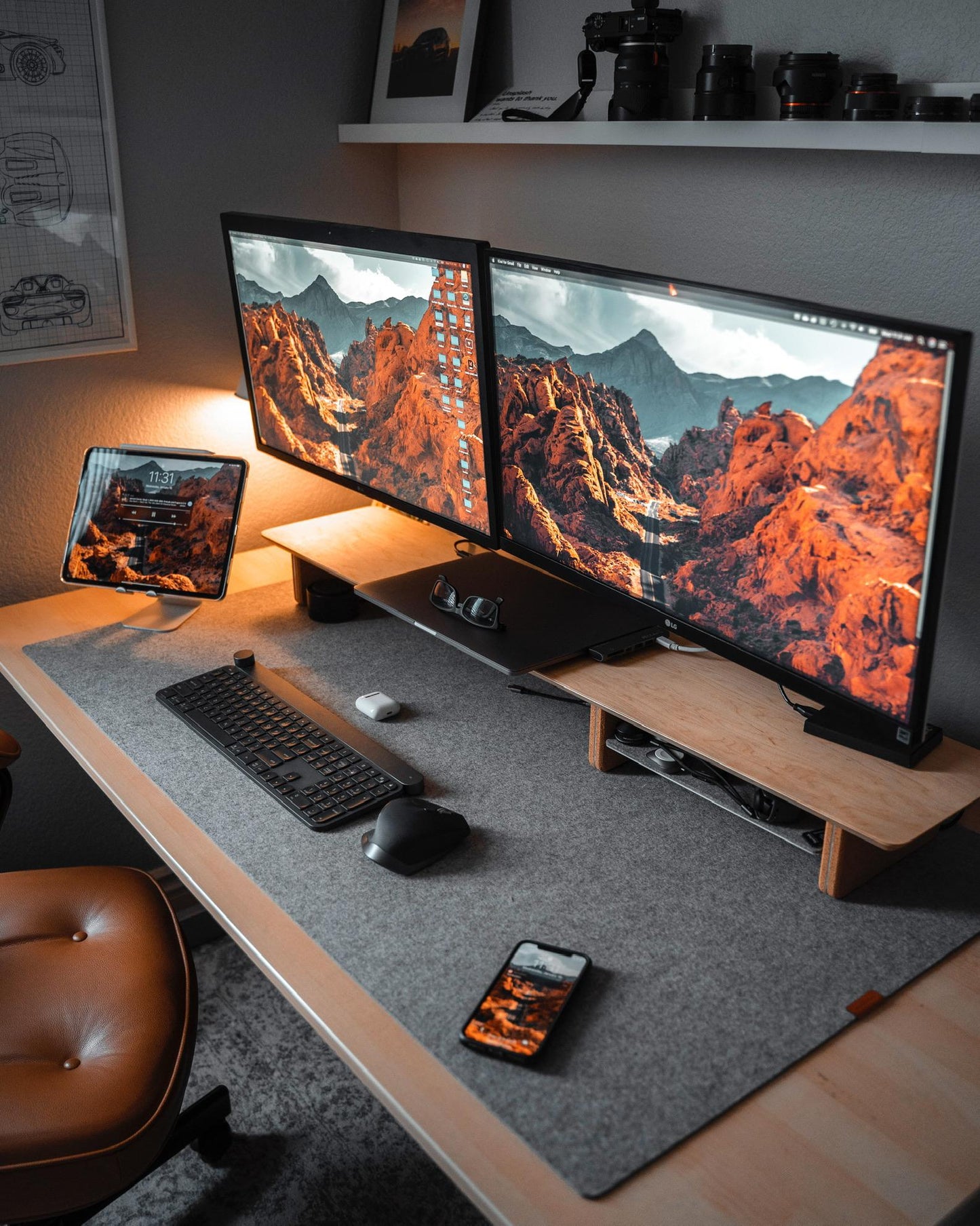 58" and 46" Desk Shelf with Undershelf | Dual Monitor Stand | Large Working Station | Riser