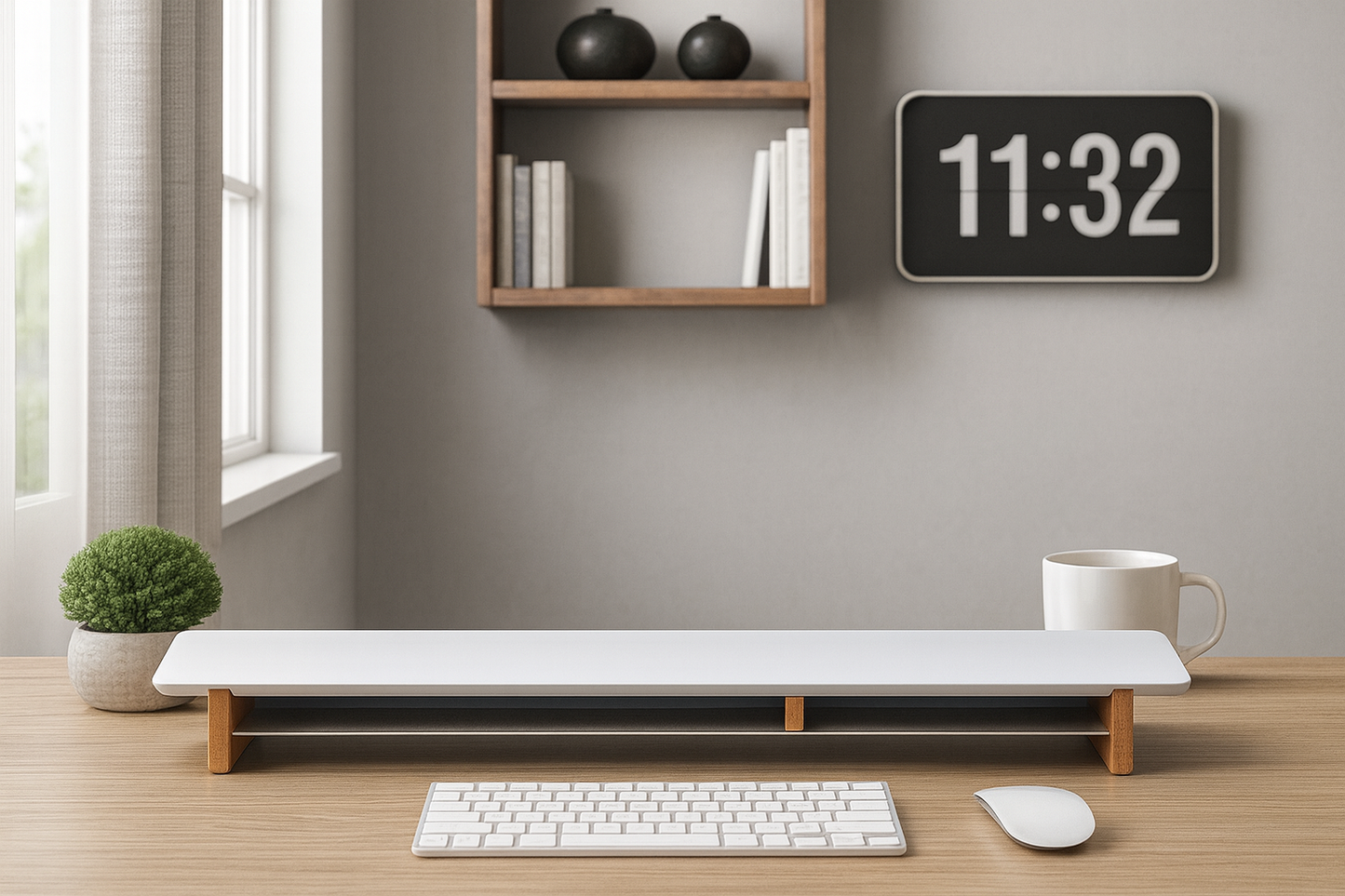 58" and 46" Desk Shelf with Undershelf | Dual Monitor Stand | Large Working Station | Riser
