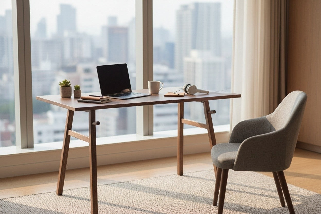 Solid Wooden Writing Desk Setup