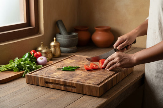 End Grain Teak Cutting Board | Butcher Block with Juice Groove