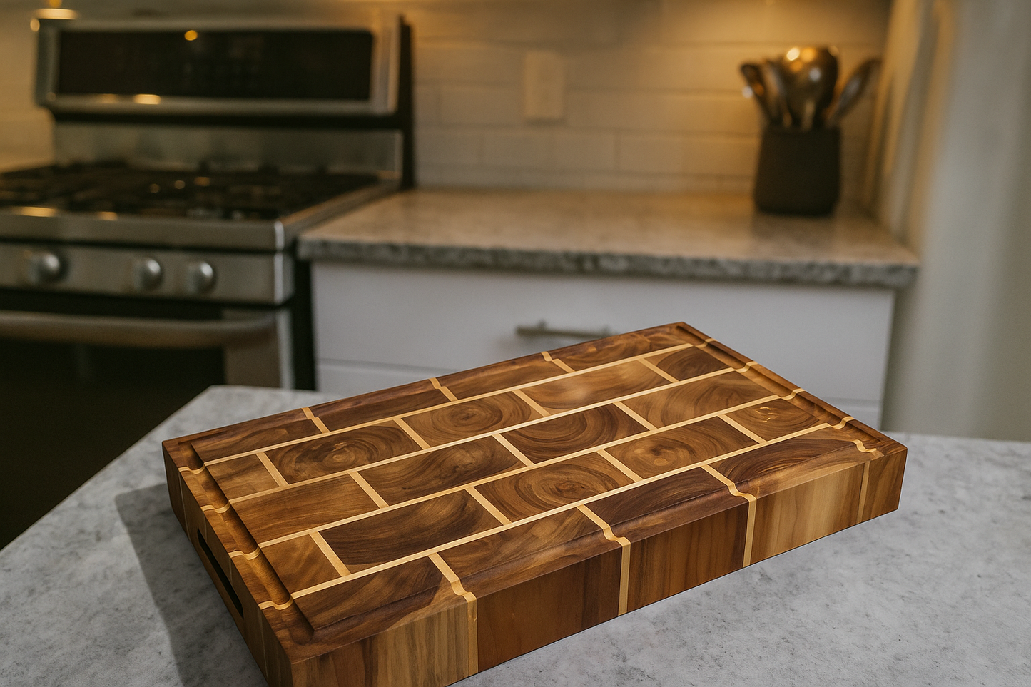 End Grain Teak Cutting Board | Butcher Block with Juice Groove