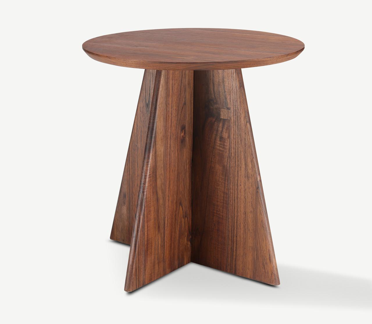Solid Wood Trinity Side Table | Modern Round Coffee Table with Geometric Base