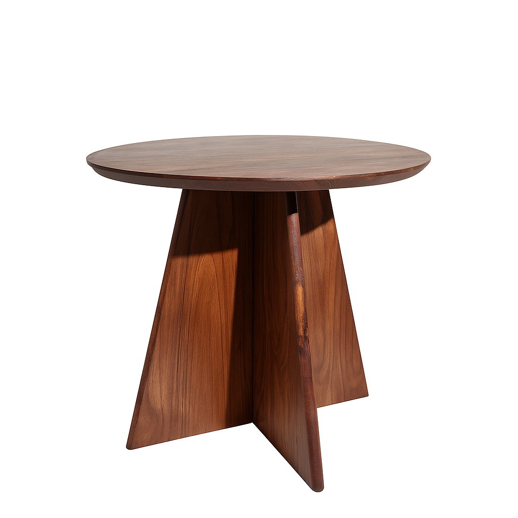 Solid Wood Trinity Side Table | Modern Round Coffee Table with Geometric Base