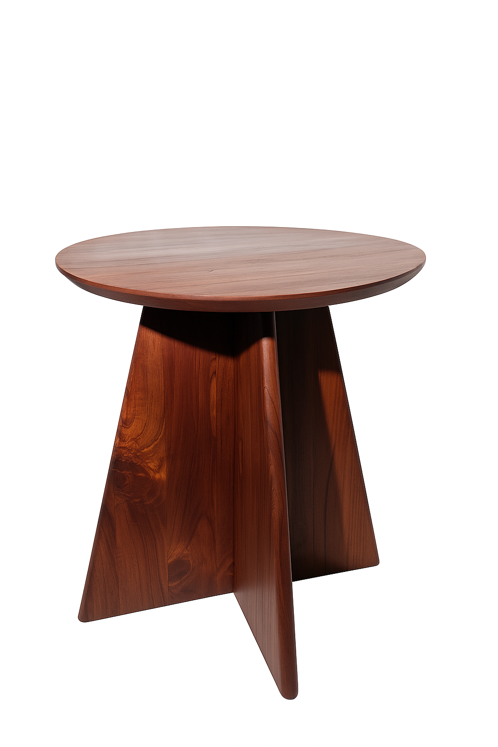 Solid Wood Trinity Side Table | Modern Round Coffee Table with Geometric Base