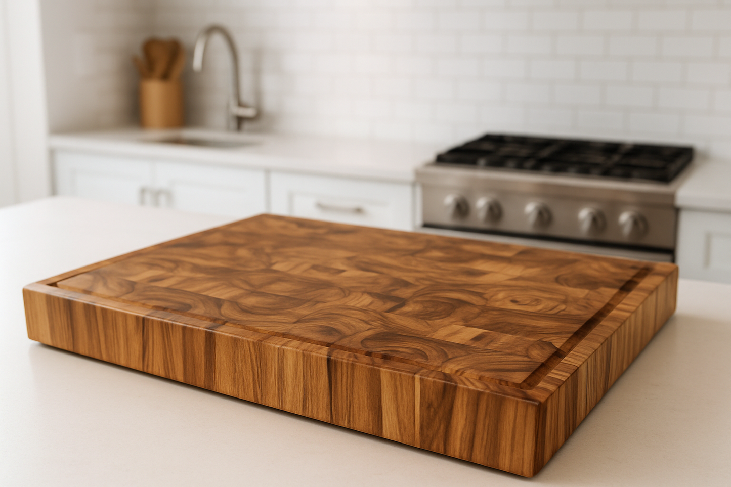 End Grain Teak Cutting Board | Butcher Block with Juice Groove