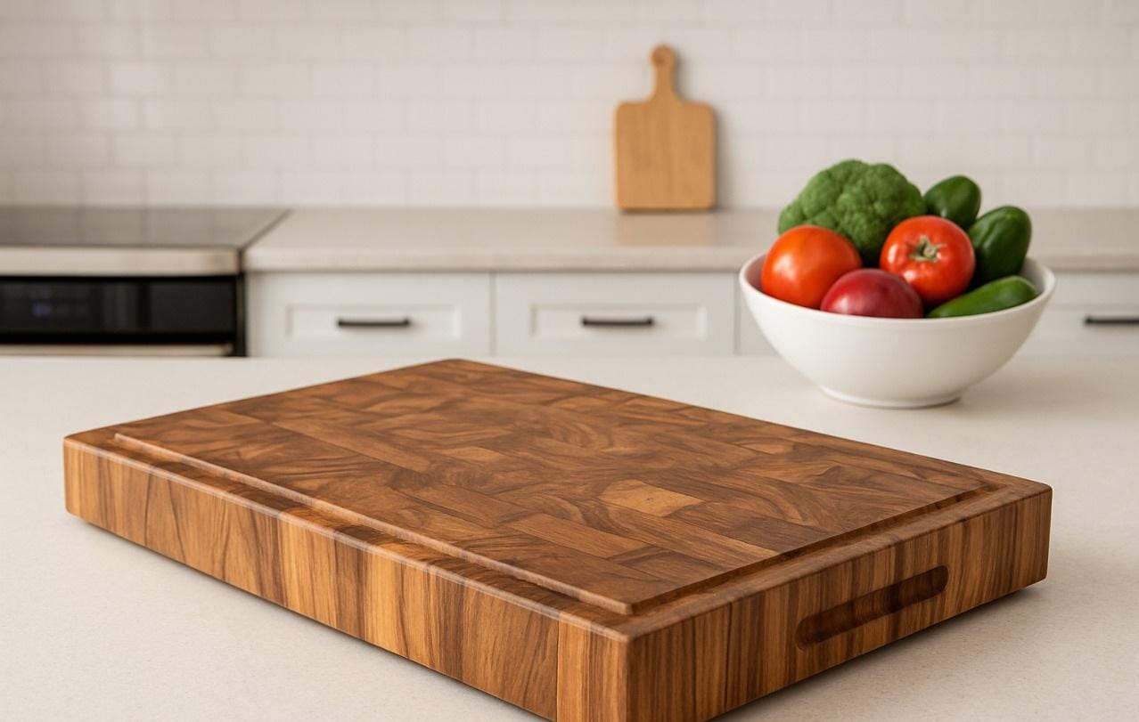 End Grain Teak Cutting Board | Butcher Block with Juice Groove