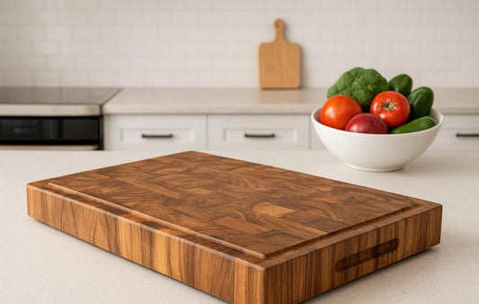 End Grain Teak Cutting Board | Butcher Block with Juice Groove