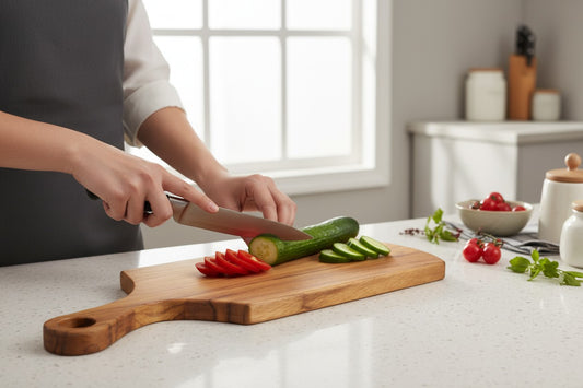 Solid Teak Cutting Board with Handle | Handmade Kitchen Chopping Board | Light Cutting Board | 0.75" Thick |