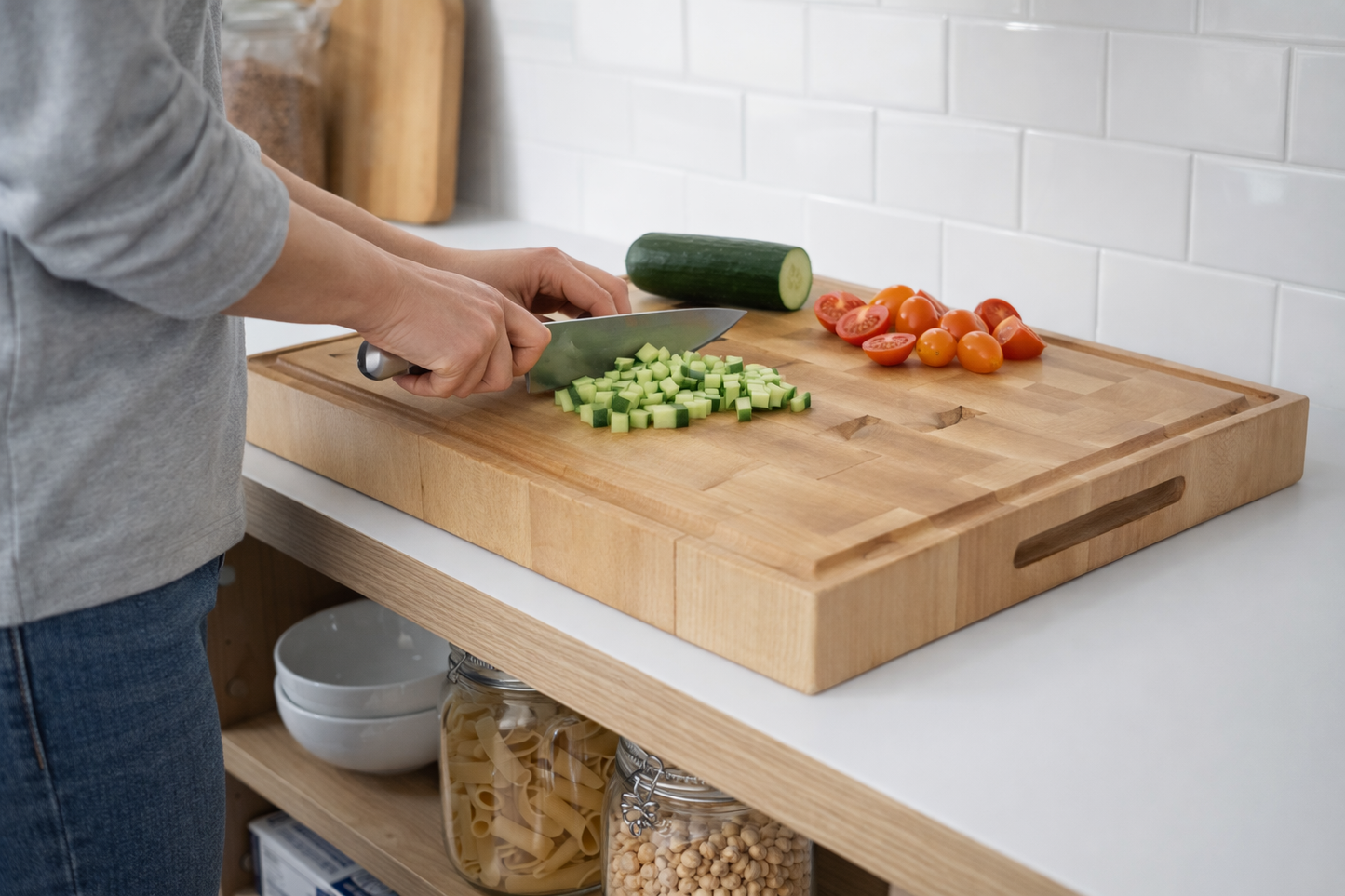 End Grain Teak Cutting Board | Butcher Block with Juice Groove