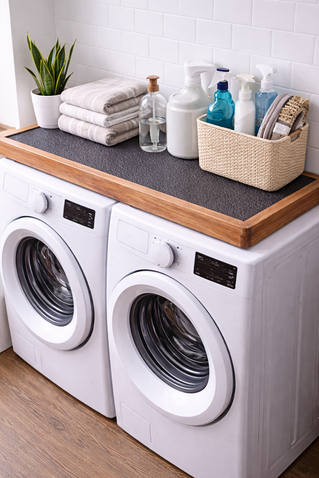 Deskvue Solidwood Laundry Room Washer Dryer Topper | Anti-Skid Mat | Custom Size Available