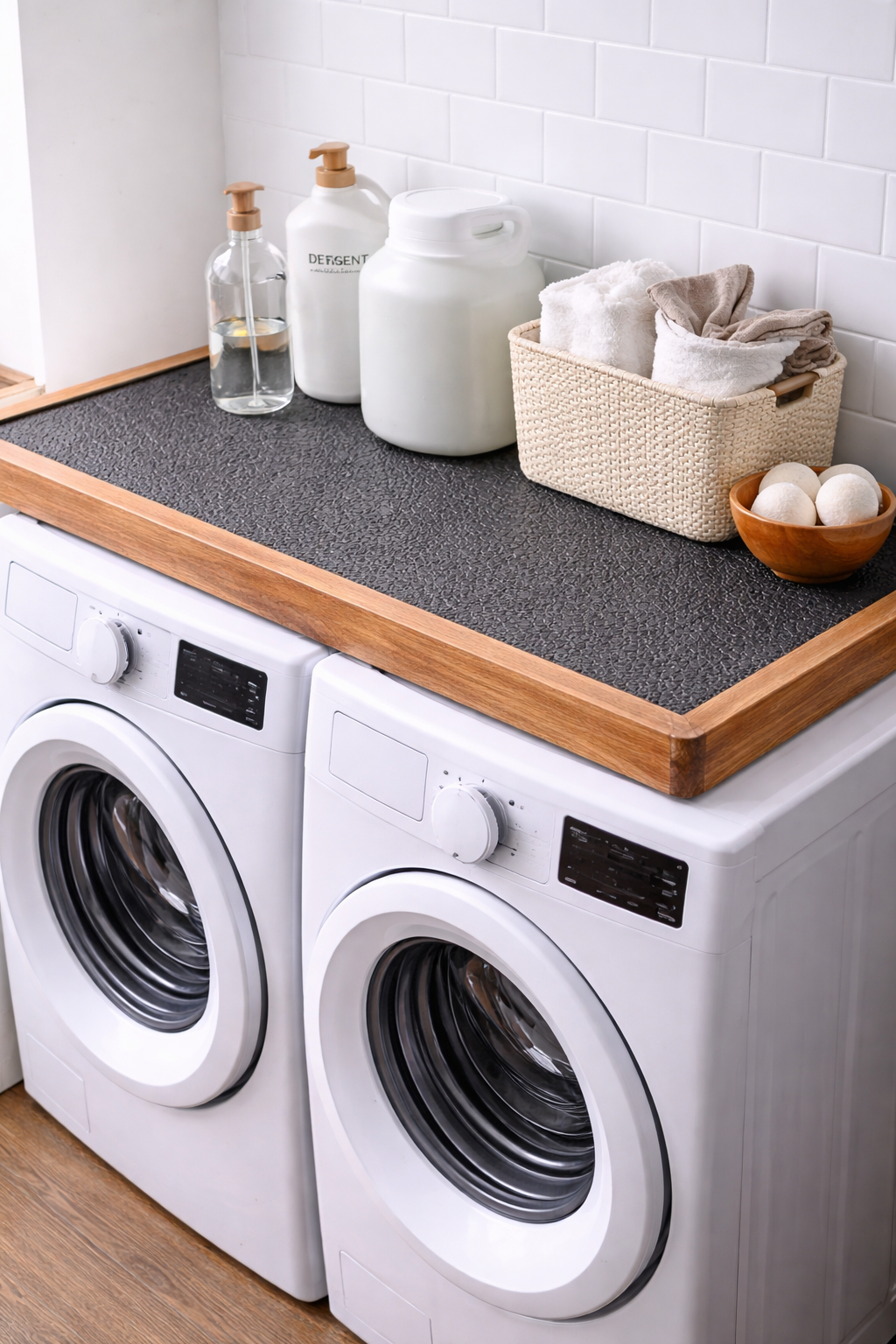 Deskvue Solidwood Laundry Room Washer Dryer Topper | Anti-Skid Mat | Custom Size Available
