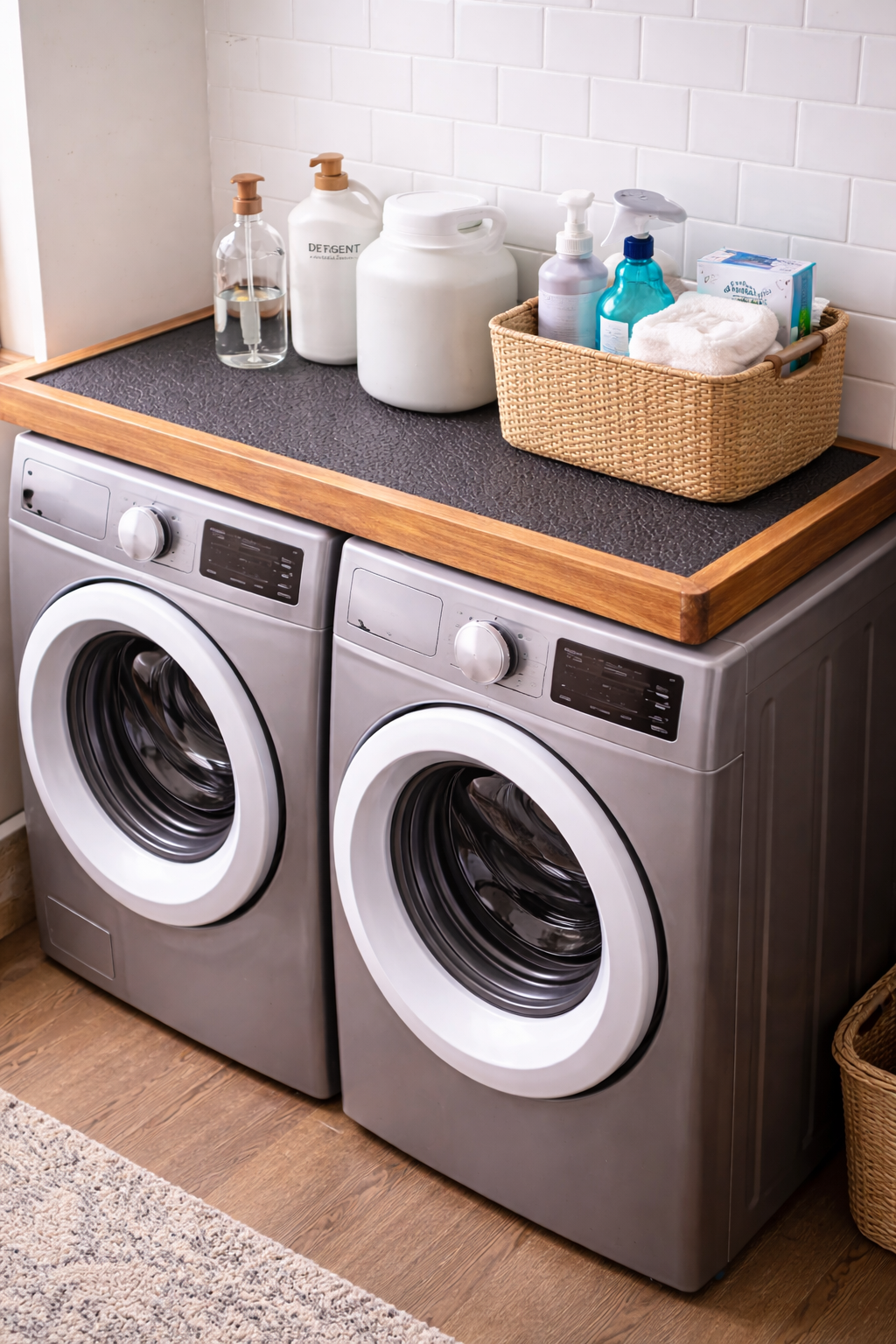 Deskvue Solidwood Laundry Room Washer Dryer Topper | Anti-Skid Mat | Custom Size Available