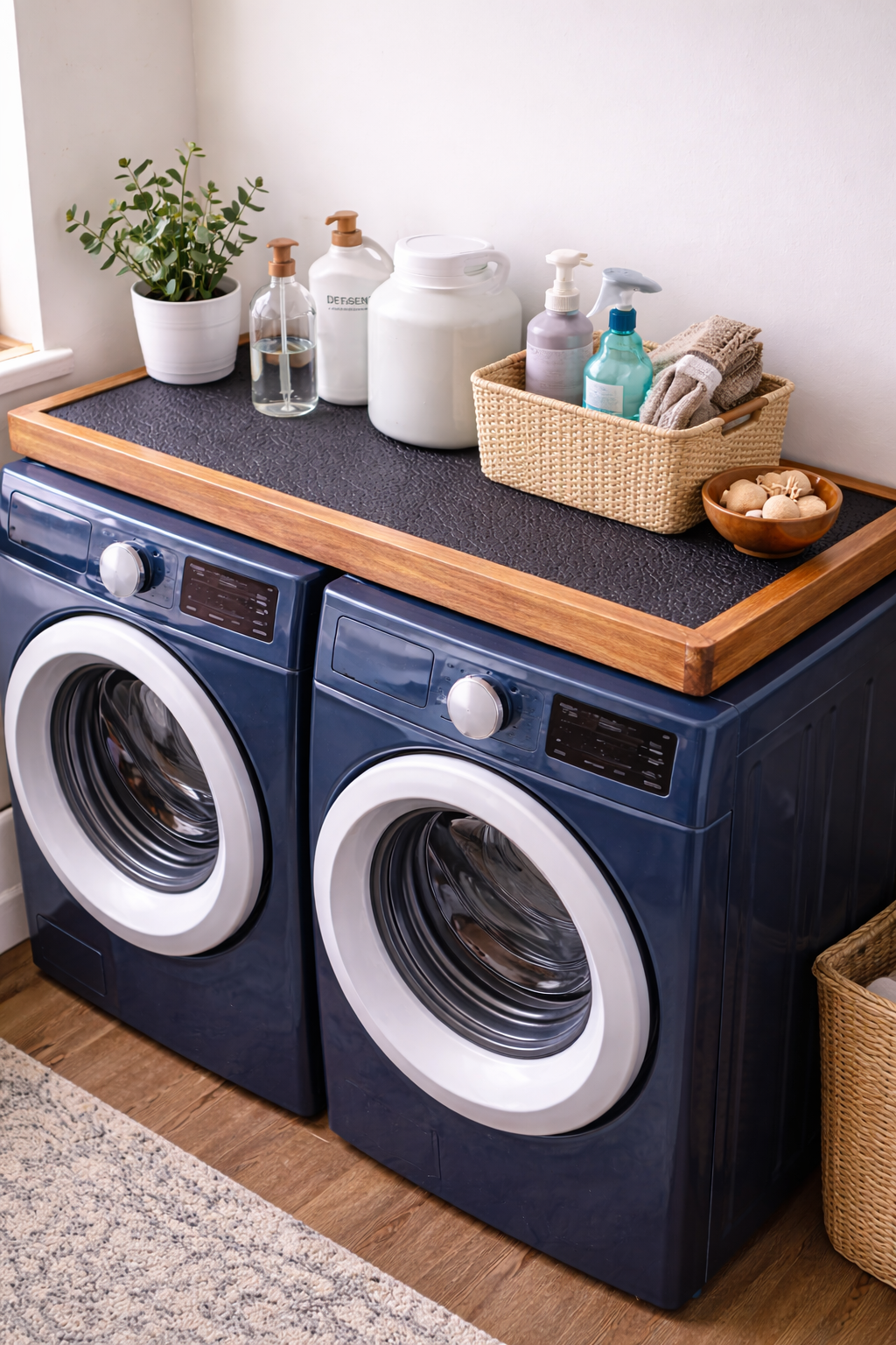 Deskvue Solidwood Laundry Room Washer Dryer Topper | Anti-Skid Mat | Custom Size Available