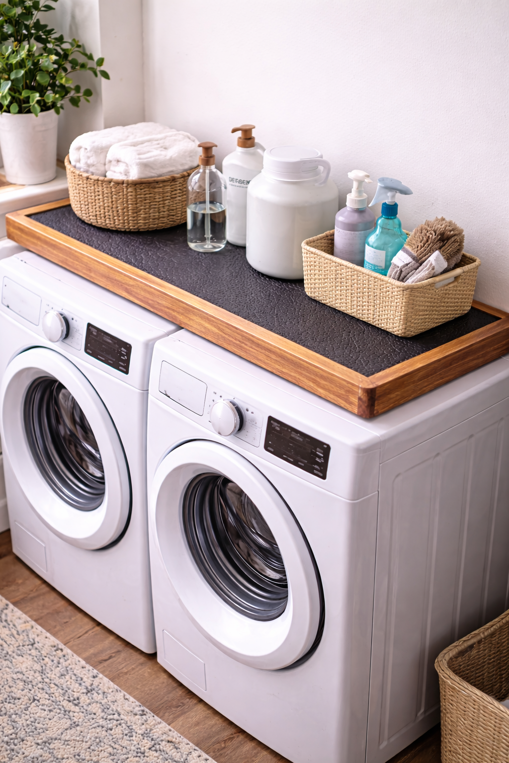 Deskvue Solidwood Laundry Room Washer Dryer Topper | Anti-Skid Mat | Custom Size Available