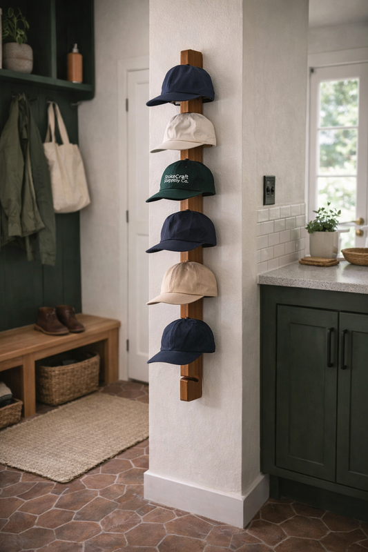 Deskvue Solid Wood Vertical Cap Rack | Minimal Wall Mounted Design | Hat Holder