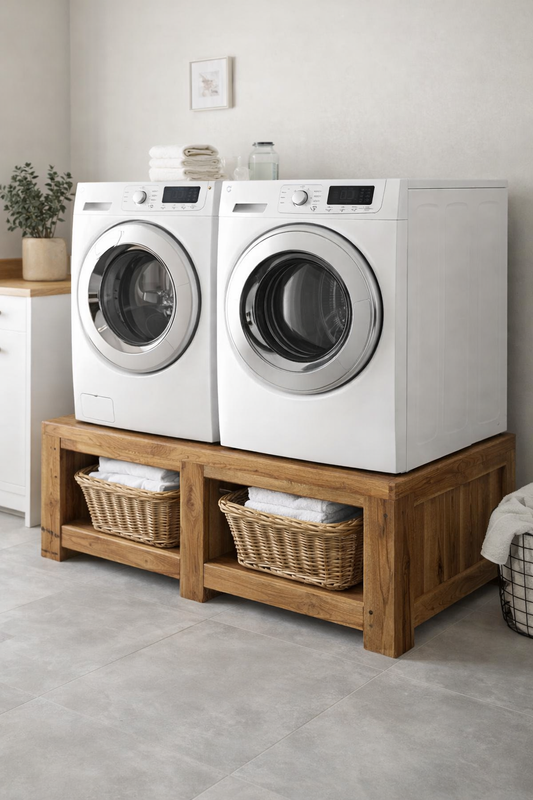 Deskvue  Solidwood Laundry Room Washer Dryer Pedestal | Anti-Skid Mat | Teakwood |