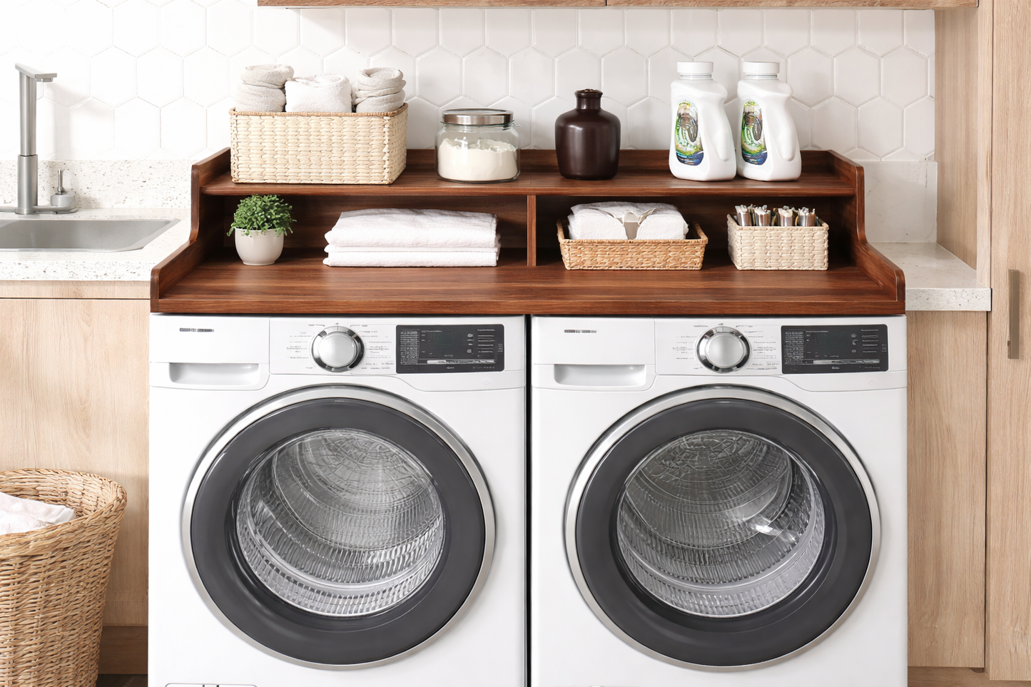 Deskvue Laundry Room Washer Dryer Topper | 2-Tier Shelf | Waterproof | Custom Size Available