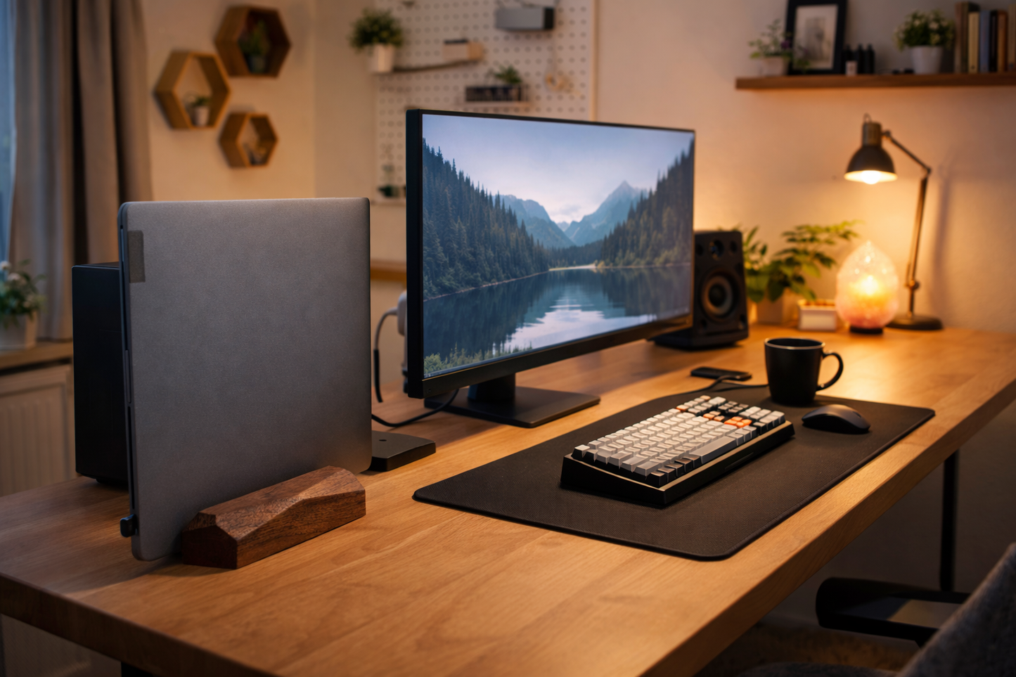 Deskvue Solid Wood Laptop Dock | Diamond Cut | Office Decor | Minimal Desk Space Saving