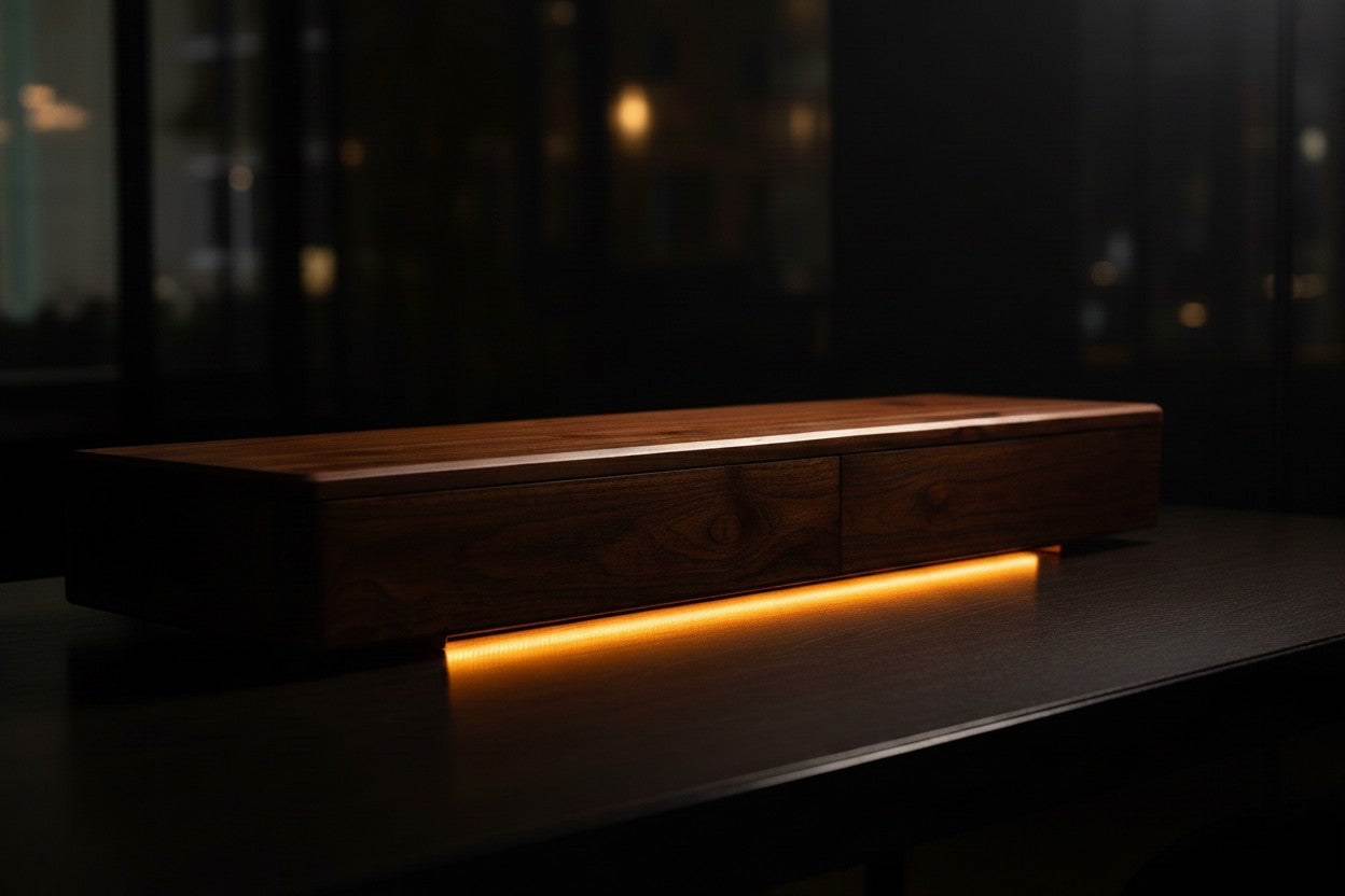 Deskvue Teakwood Monitor Stand | 2 Drawer with Cork Inserts | Workspace and Gaming Setup Organizer | No Assembly Required | Japanese Craftsmanship inspired |