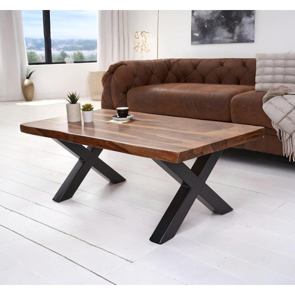 Handmade Solid Wood Coffee Table 1.5" Thick | Modern Metal Leg Centre Table | Live Edge