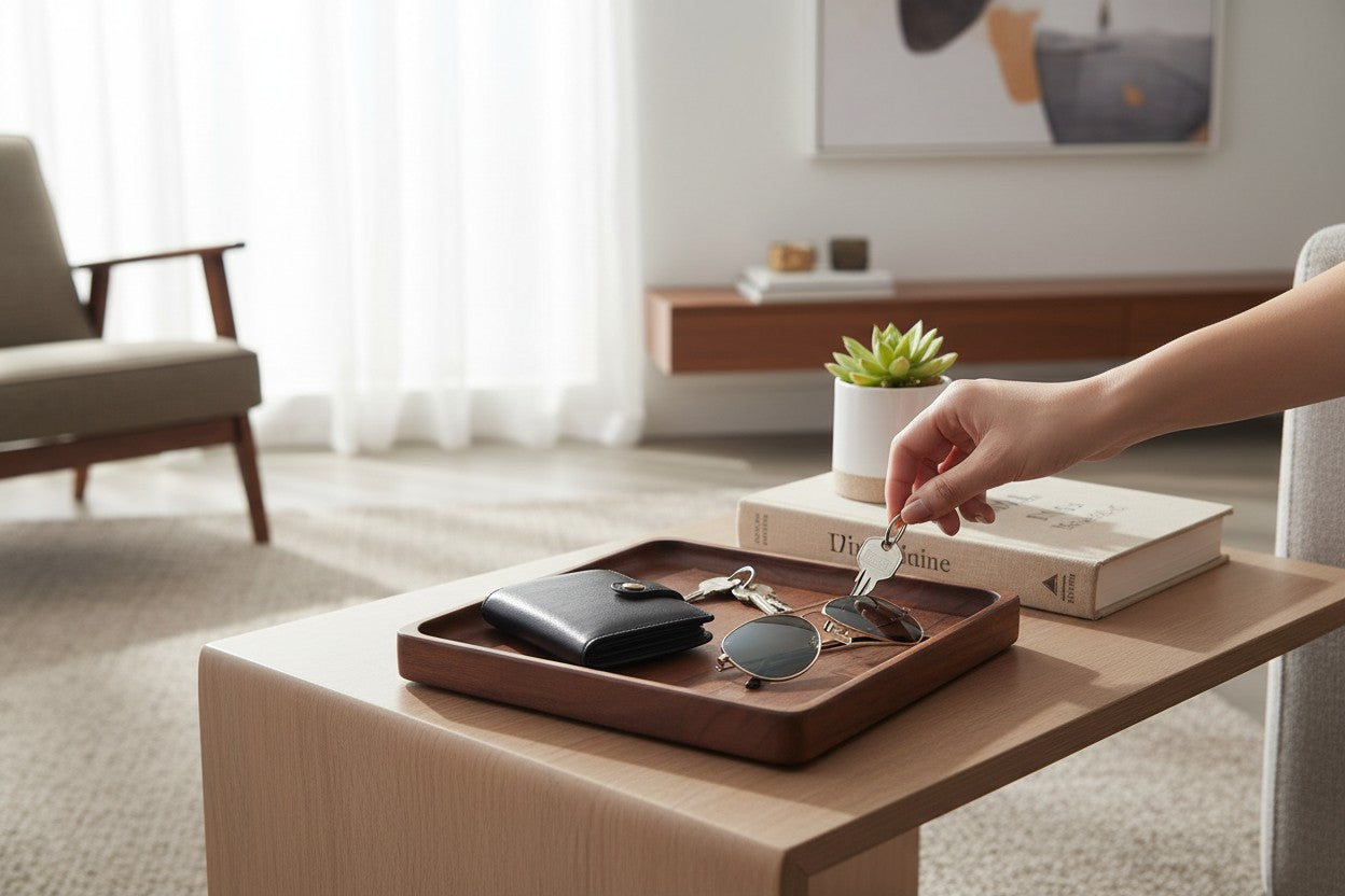 DeskVue SolidWood Valet Tray | Desk Accessories | Curvy Edge | Wooden Table Organizer | DeskShelf Drawer | Handmade Storage