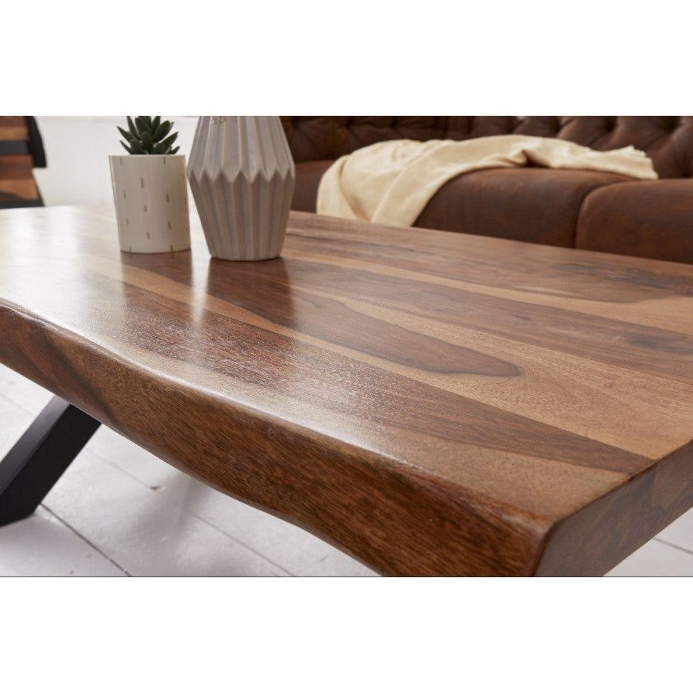 Handmade Solid Wood Coffee Table 1.5" Thick | Modern Metal Leg Centre Table | Live Edge