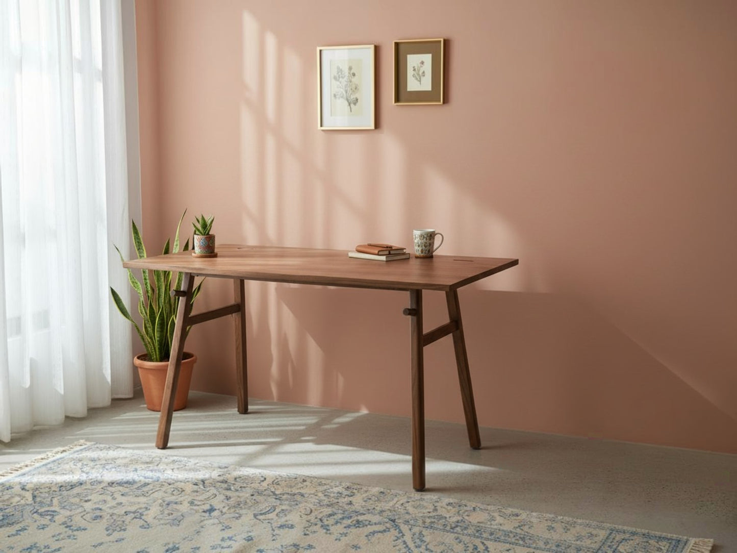 Solid Wooden Writing Desk Setup