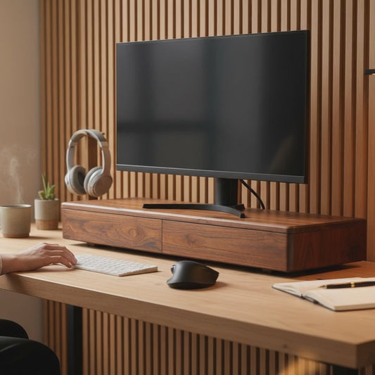 Deskvue Teakwood Monitor Stand | 2 Drawer with Cork Inserts | Workspace and Gaming Setup Organizer | No Assembly Required | Japanese Craftsmanship inspired |