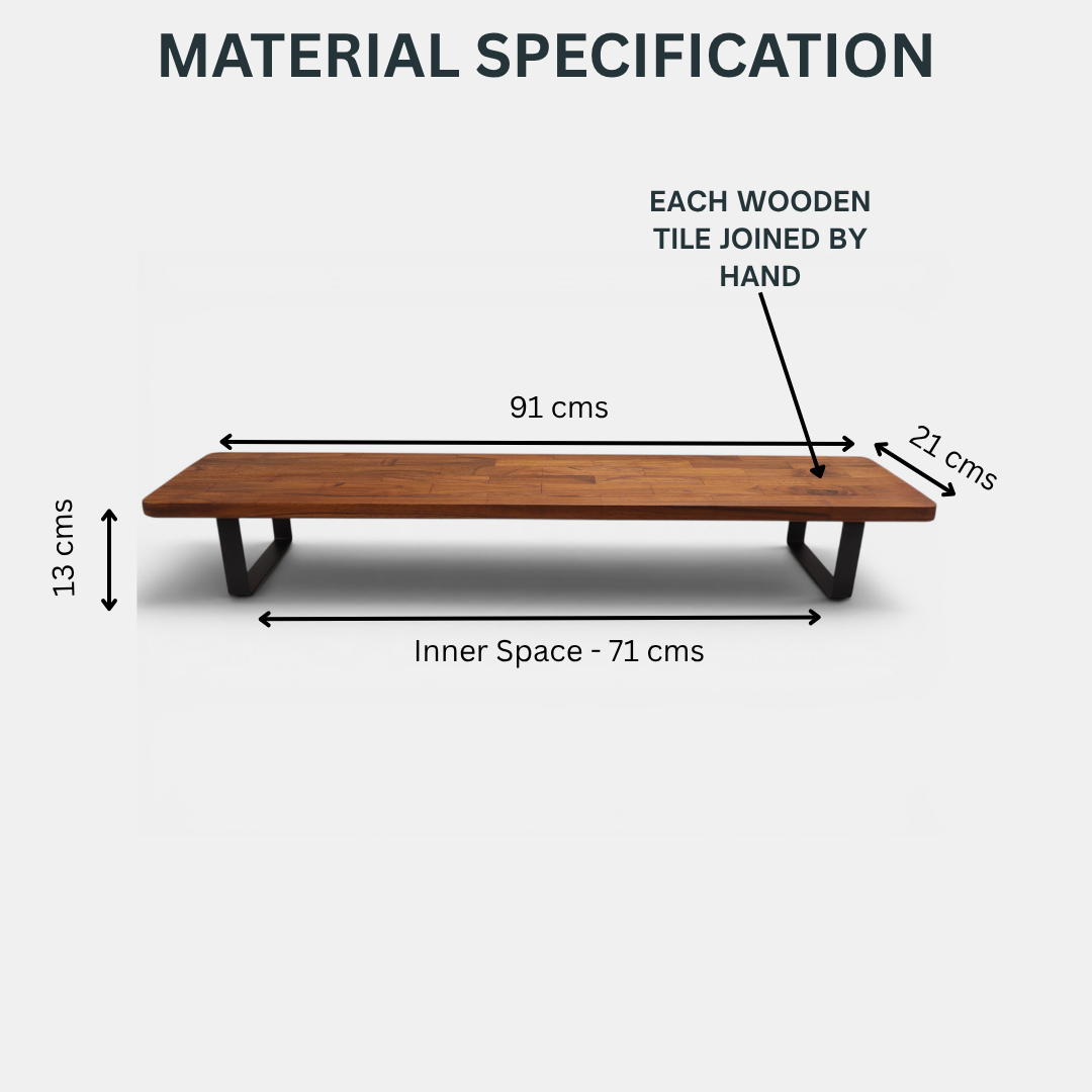 Deskvue Handmade Wooden Monitor Stand with Metal Legs | Solid Wood Monitor Riser for Desk | Ergonomic Laptop & Monitor Shelf | Rounded Edges |