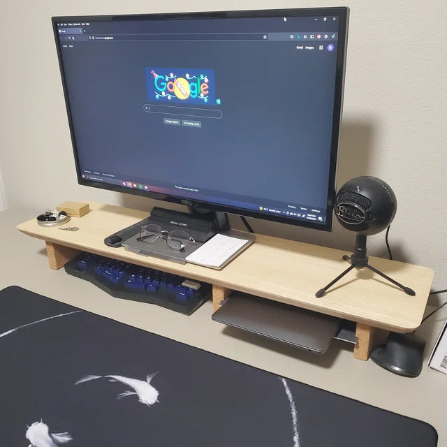 36" Wooden Monitor Riser | Deskshelf for Small Desks | Monitor Stand with aluminium shelf gives storage organization | Home Office Gifts