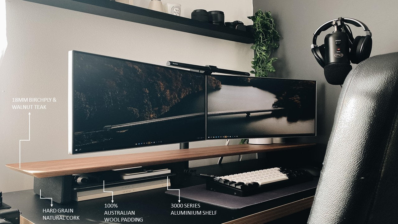DeskVue Desk Shelf (46'') Dual Wooden Monitor Stand