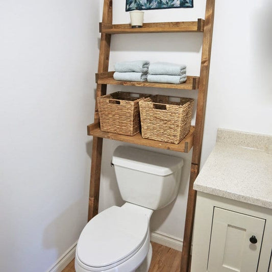 72" Tall Leaning over-the-Toilet LadderShelf | 3-tier Bathroom Storage for organization | Minimal home decor |  Solid wood Christmas gift