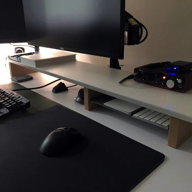 36" Wooden Monitor Riser | Deskshelf for Small Desks | Monitor Stand with aluminium shelf gives storage organization | Home Office Gifts