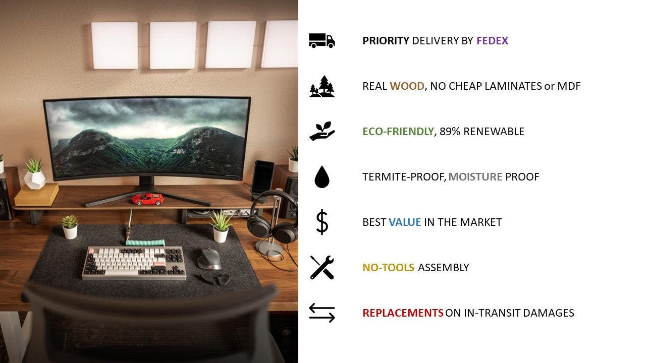 46" Solidwood Desk Shelf for dual monitors | Minimalist wooden Monitor Riser | Home Office Storage organization | Wooden display risers