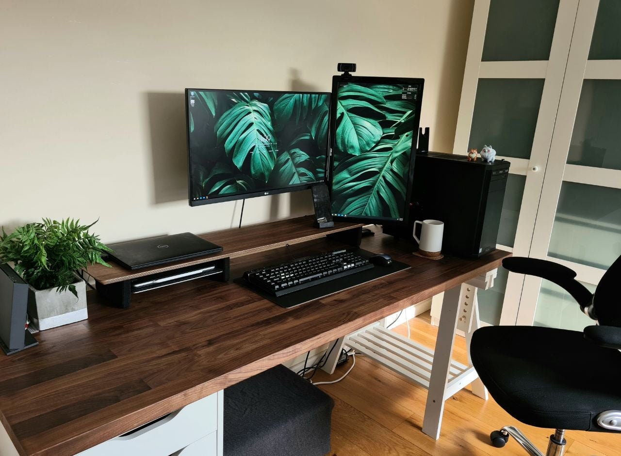 DeskVue Desk Shelf (46'') Dual Wooden Monitor Stand